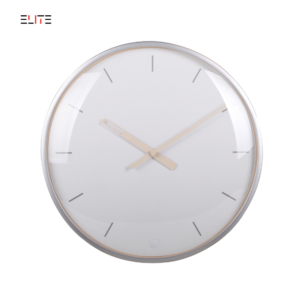 12” plastic wall clock with silver bezel and convex glass