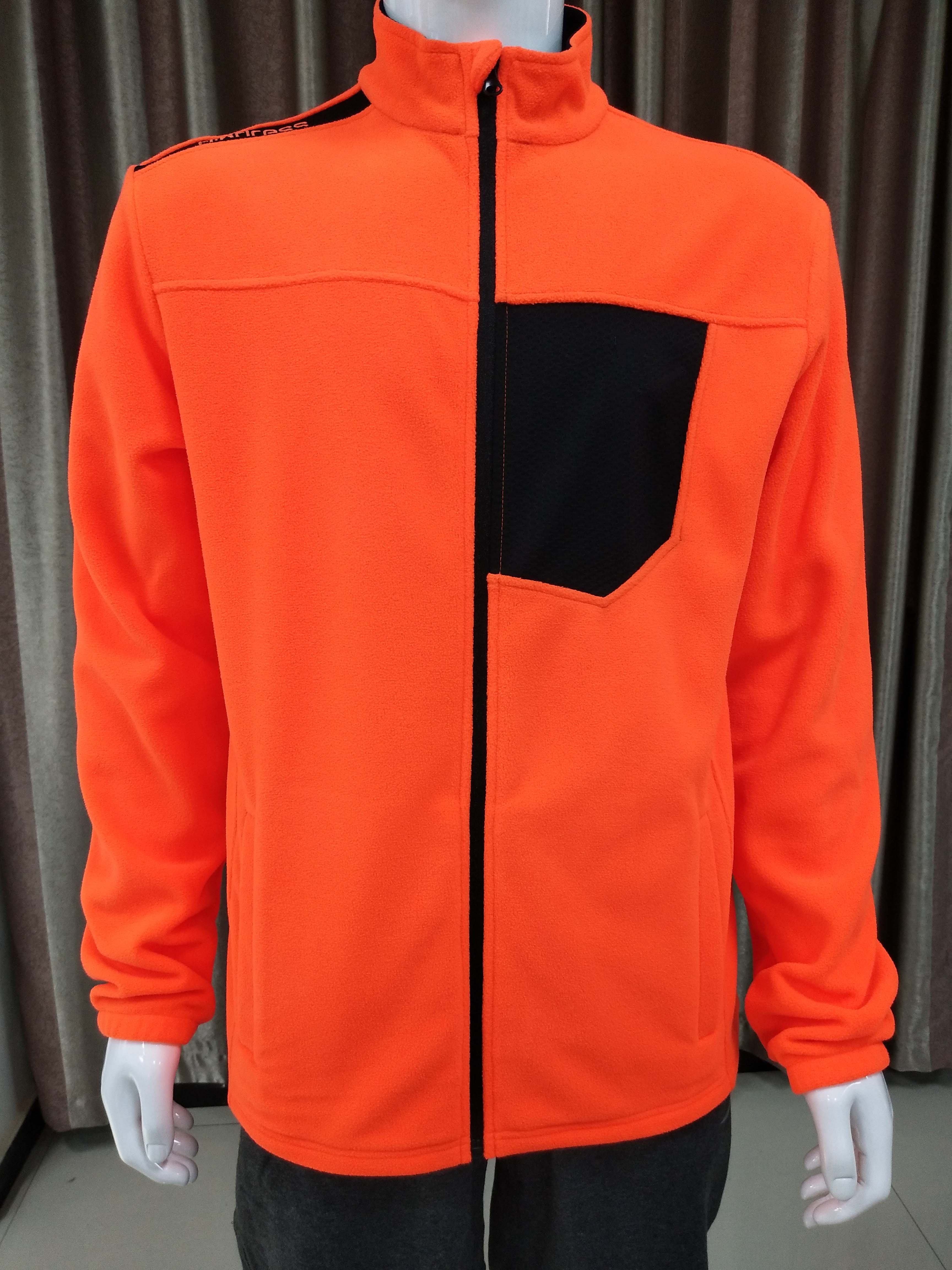 Outer zipper fleece hoodie orange splicing black