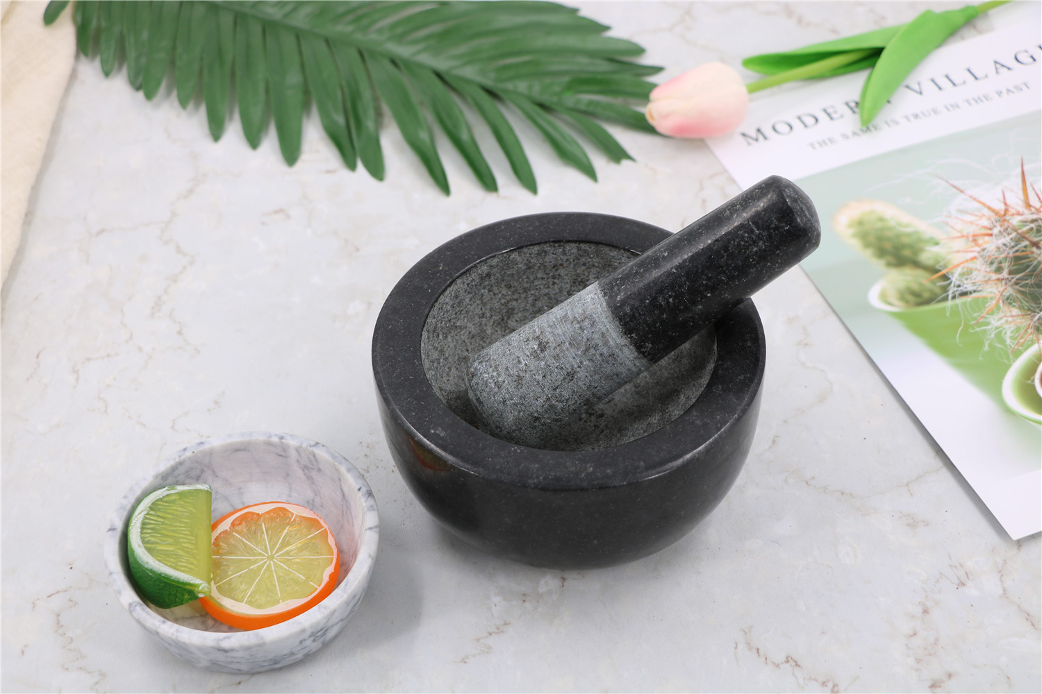 Factory custom production natural marble granite mashed garlic pot MORTAR PESTLE