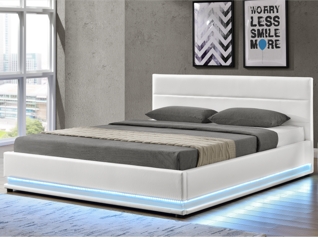 Modern style bed frame with LED light and Gaslift storage 1165-1G