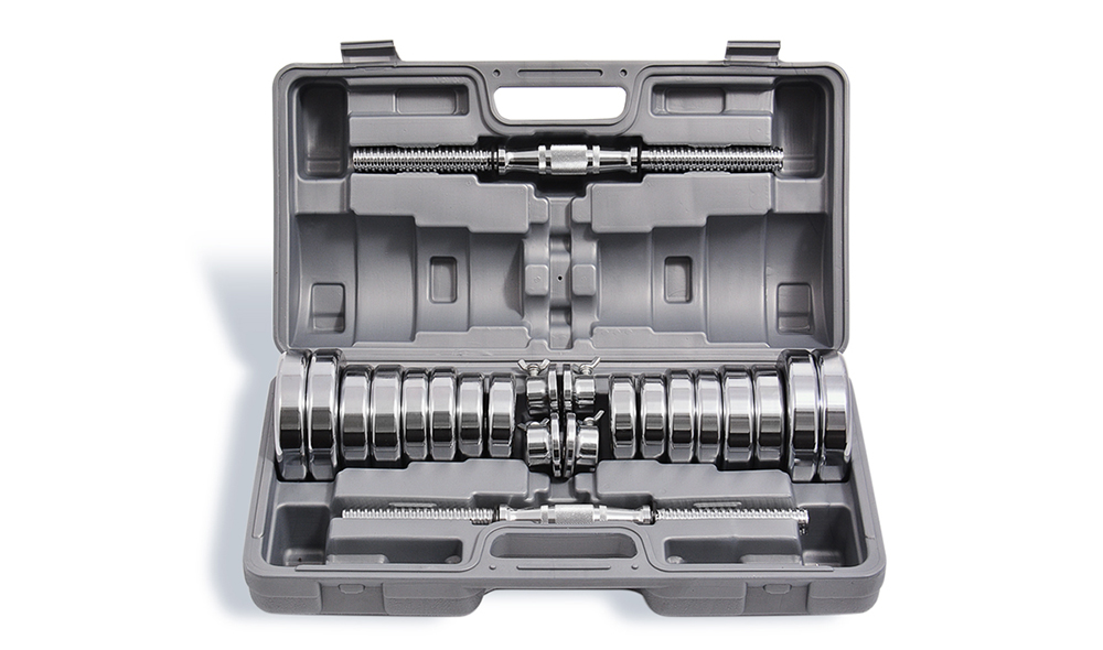 Steel dumbbell set 30KG with gray suitcase
