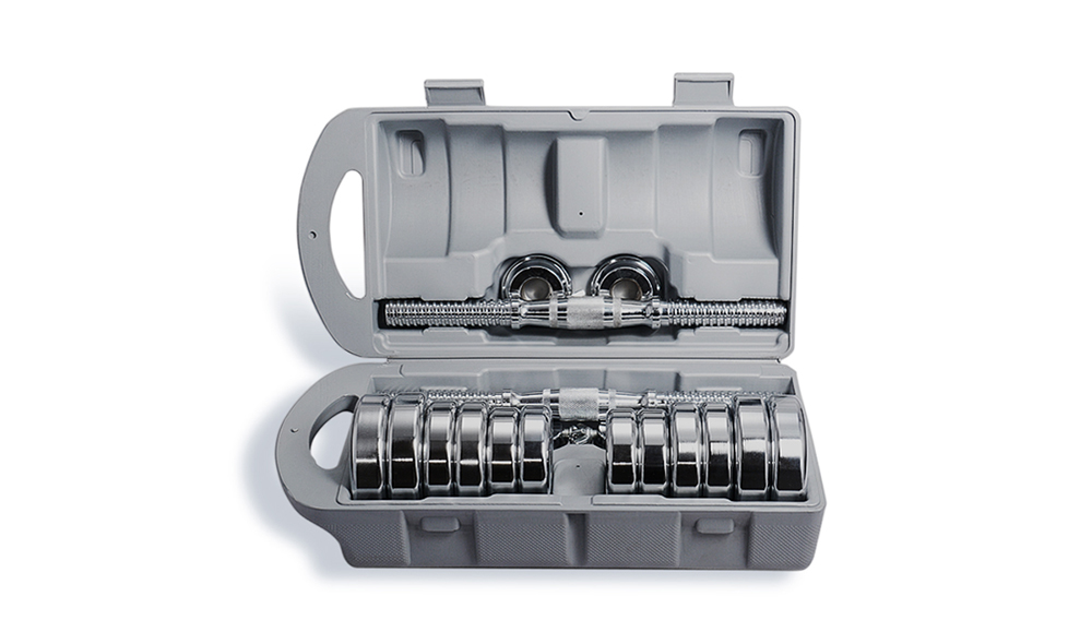 Steel dumbbell set 20KG with gray suitcase