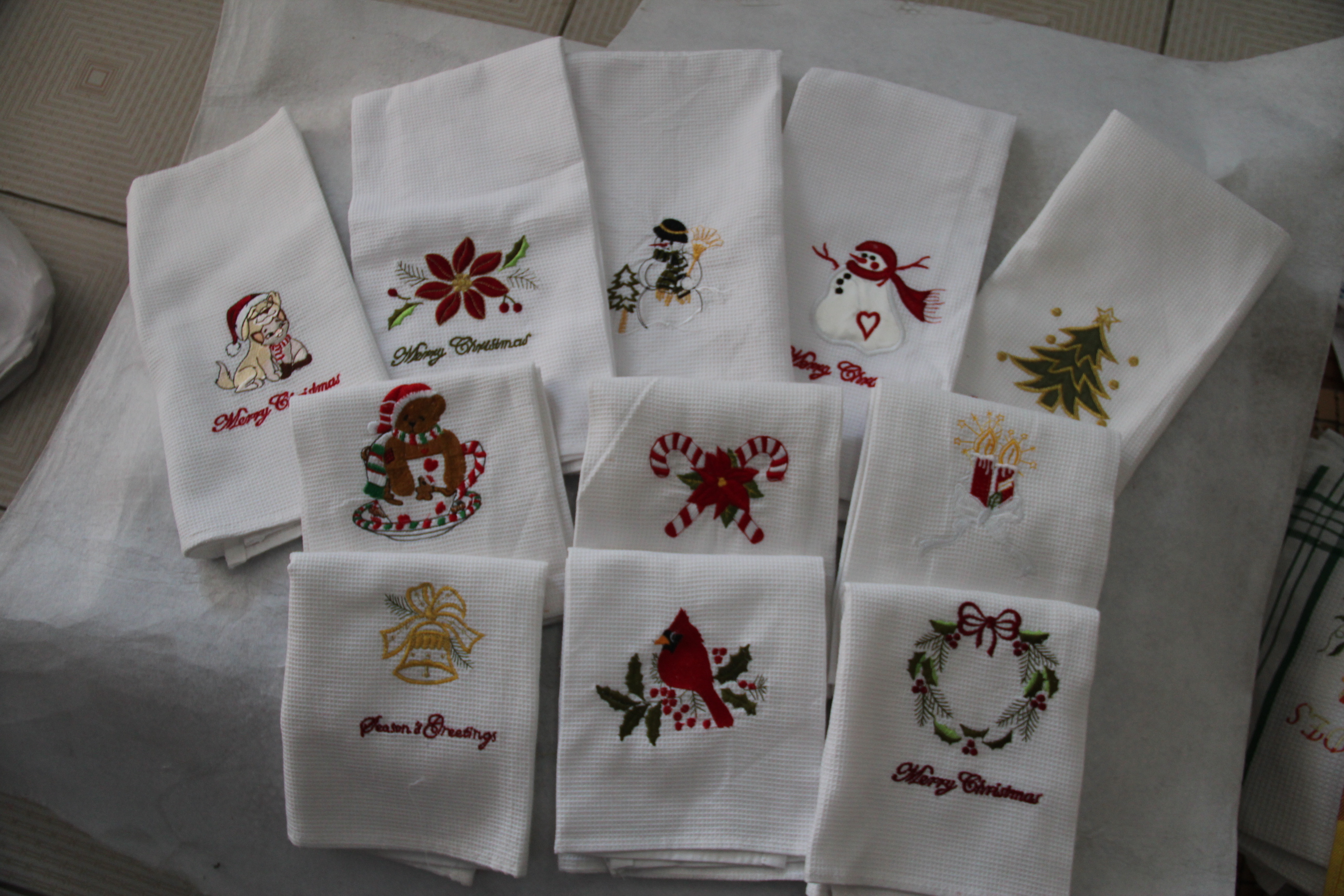 Embroidery Waffle Kitchen Towel
