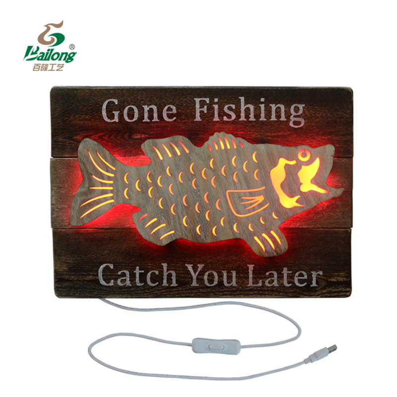 Home Decorative Beach Animal Theme Wooden Led Wall Hanging Sign