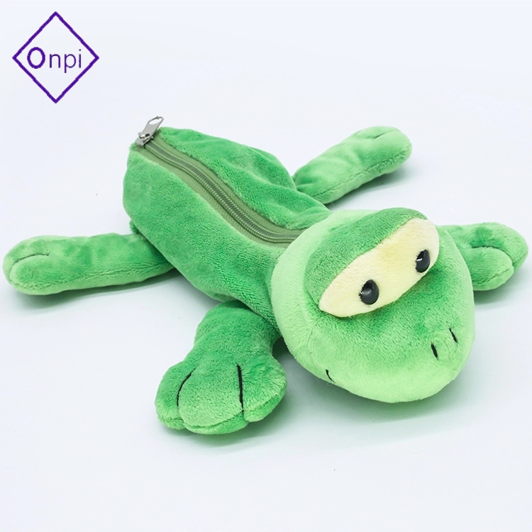 Custom logo plush frog animal pencil case toy