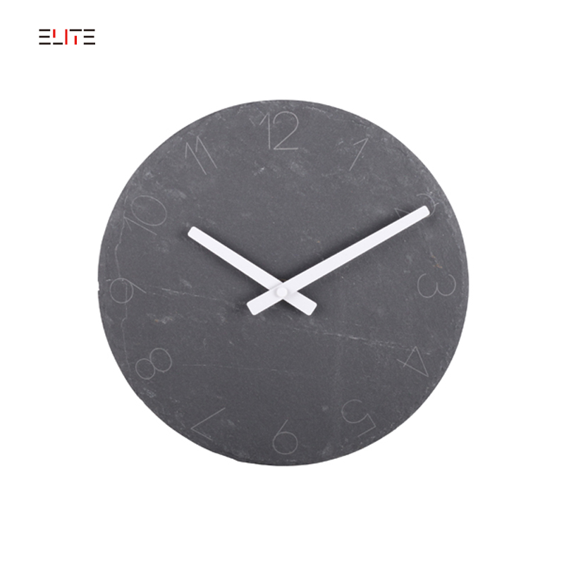 Slate wall clock with laser-graved time markings