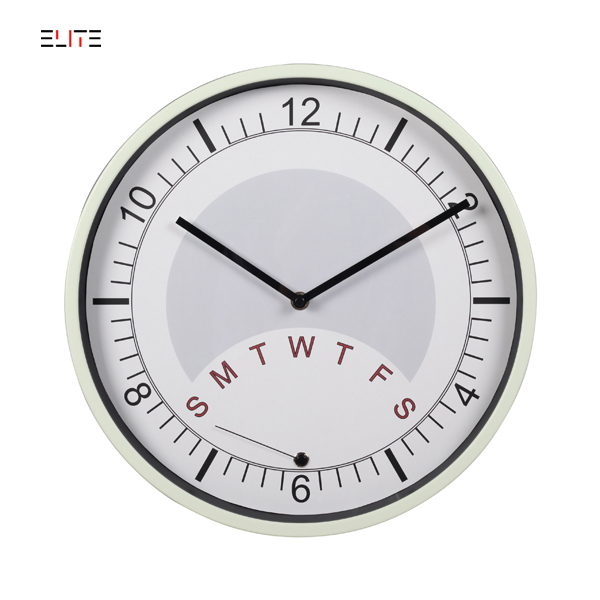14” metal wall clock with week calendar