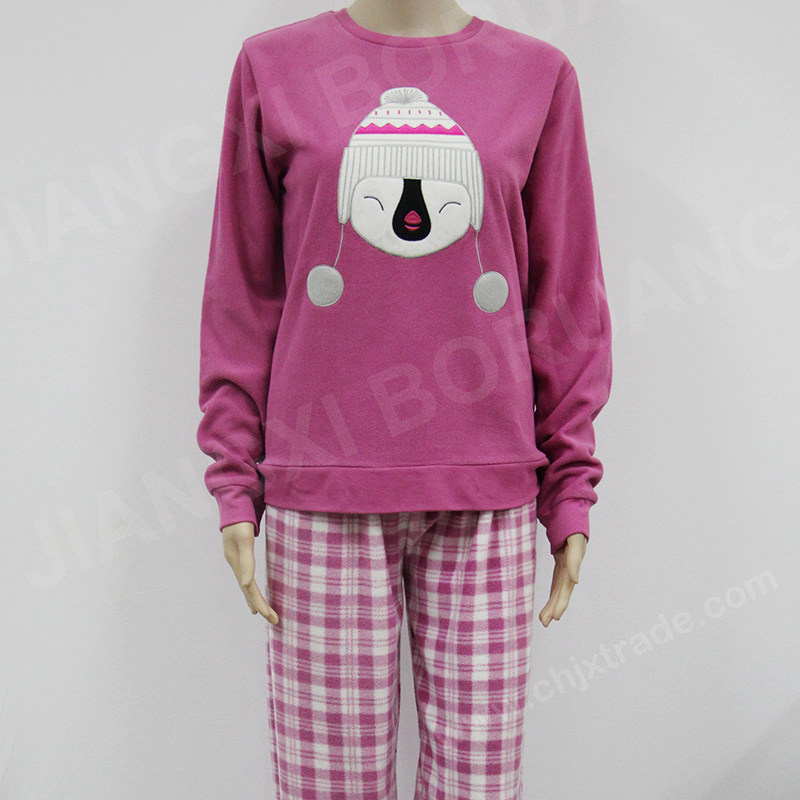 Womens Polar Fleece Pajama Set With Emb And Print