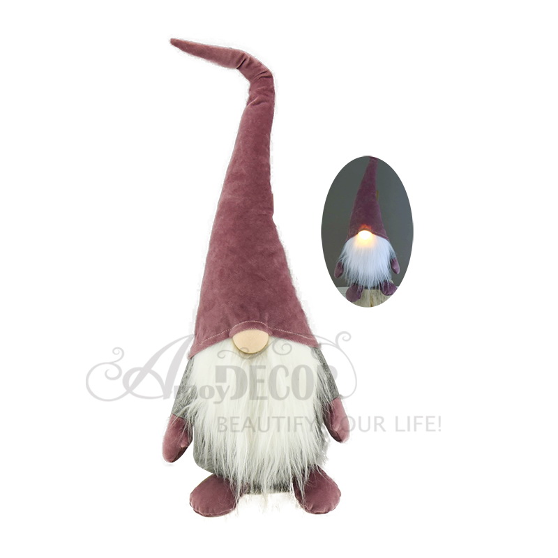Fabric sitting pink gnomes with light inside