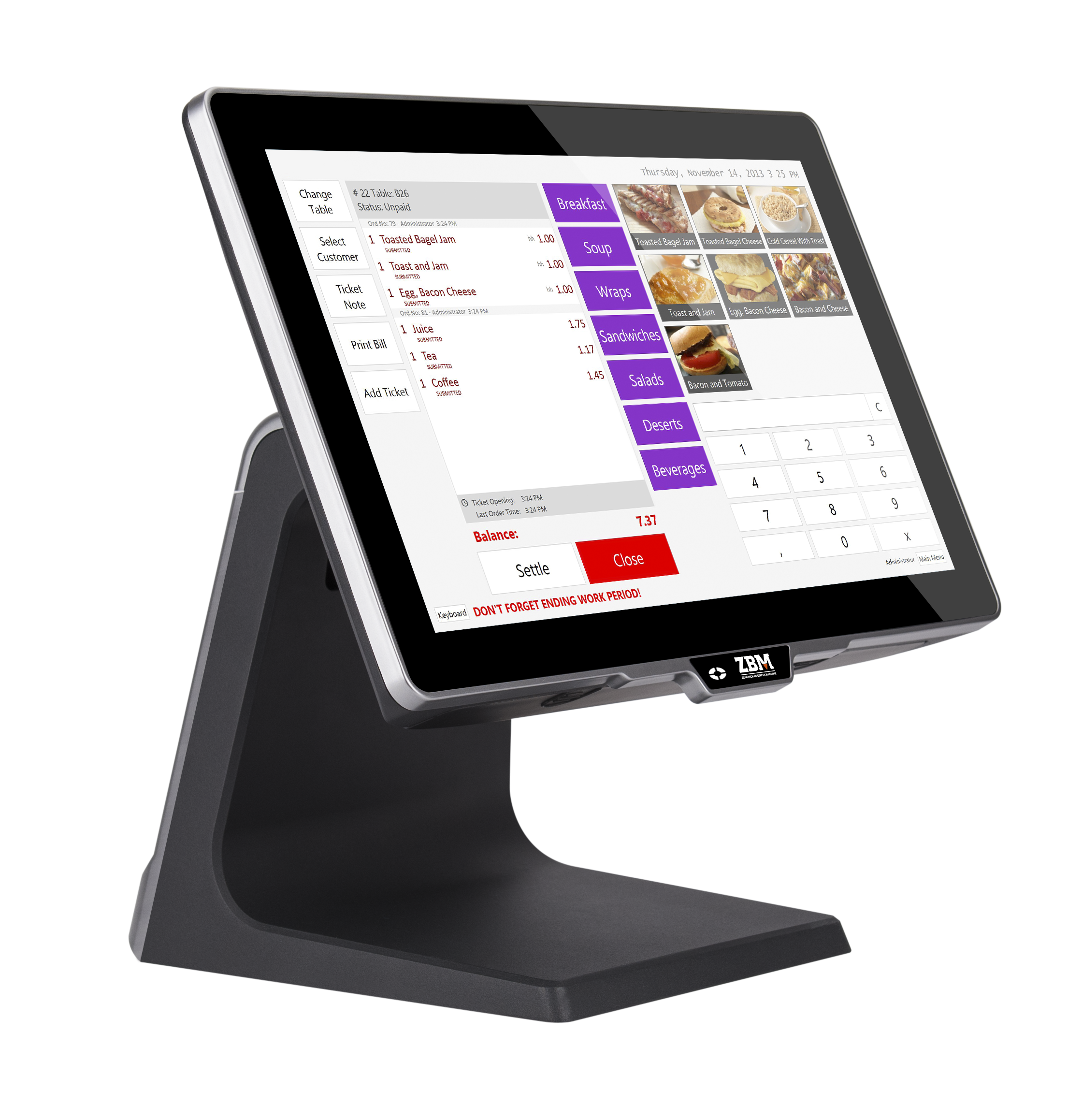 Cash Register Terminal for Canteen Mall Hotel Market POS System Desktop Machine 15" Capacitive Touch Screen Windows OS