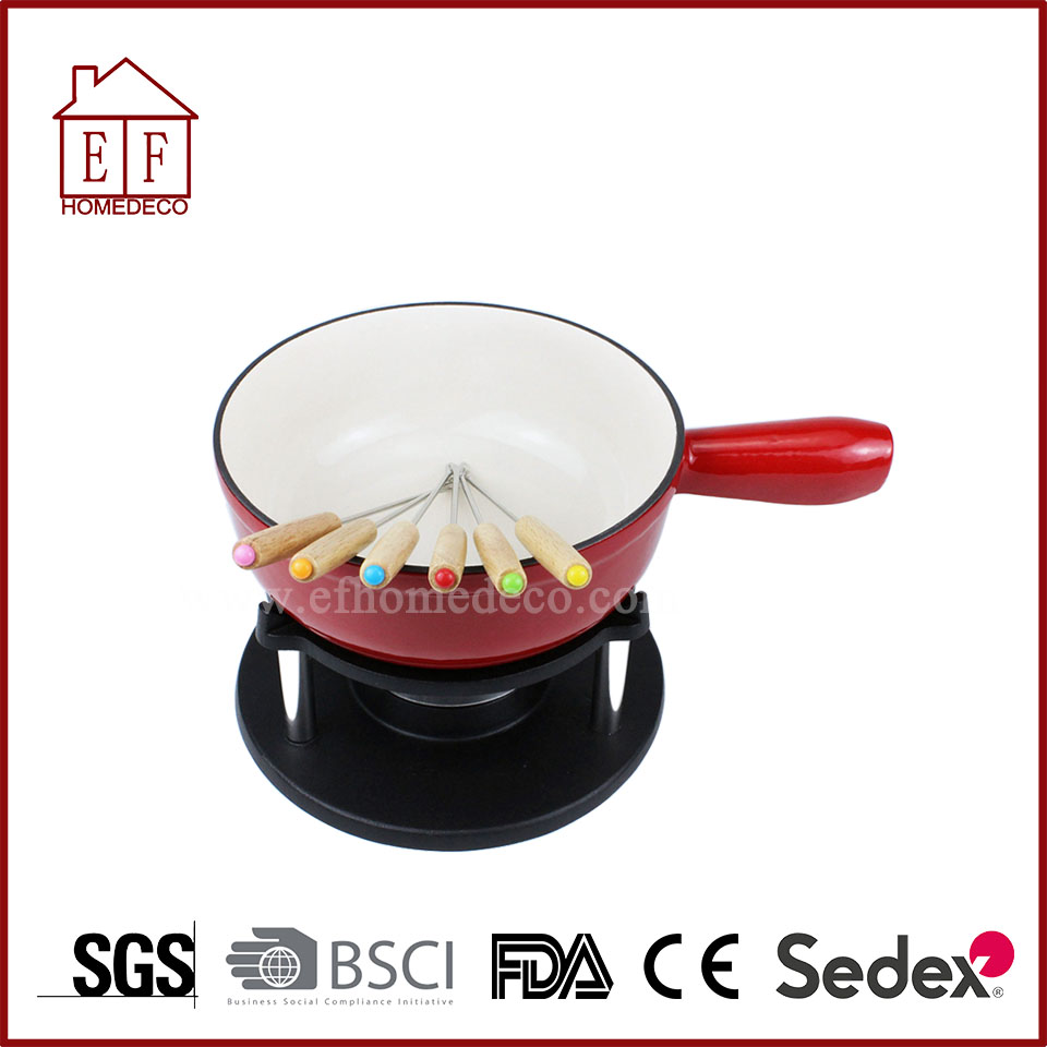 Enamel Cast Iron Fondue Set