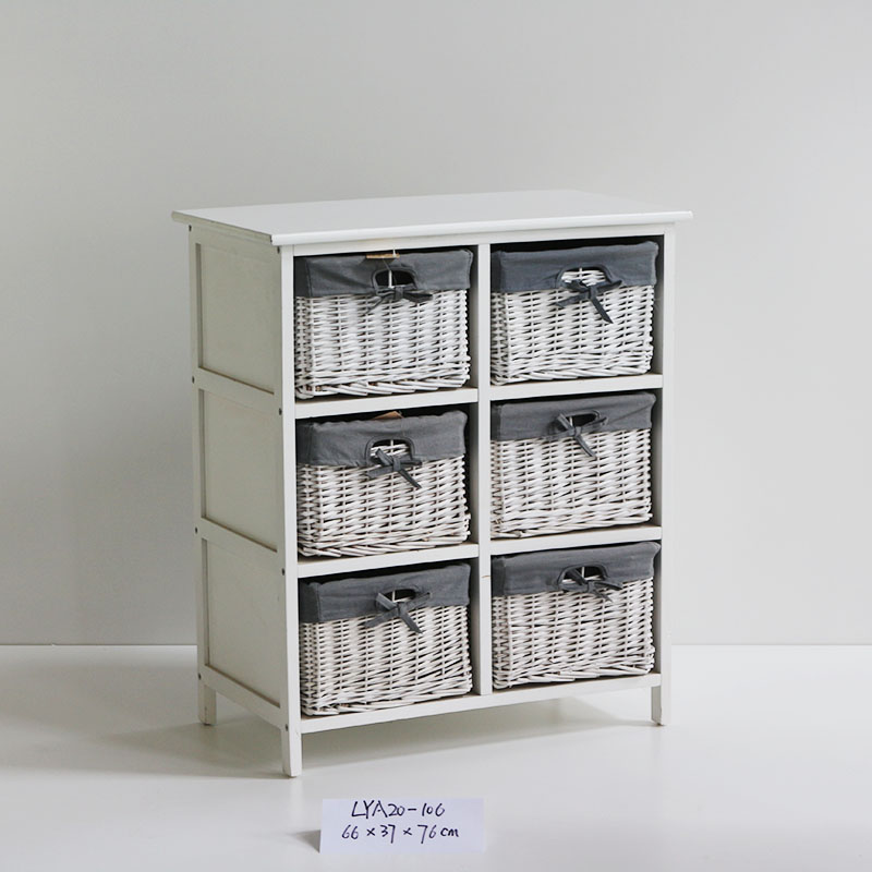 Wood and willow weaving with fabric KD 6 drawers cabinet