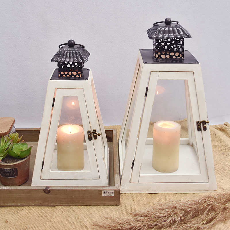 Luckywind Outdoor Garden And Indoor White Rustic Antique Vintage Handmade Decorative Wedding Wooden Candle Lantern