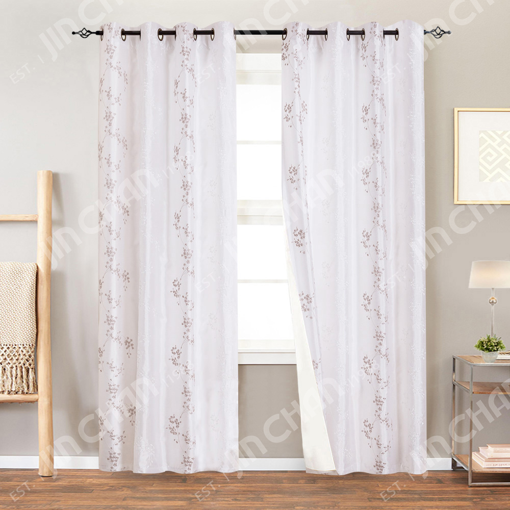 Faux Silk Floral Embroidered Curtains