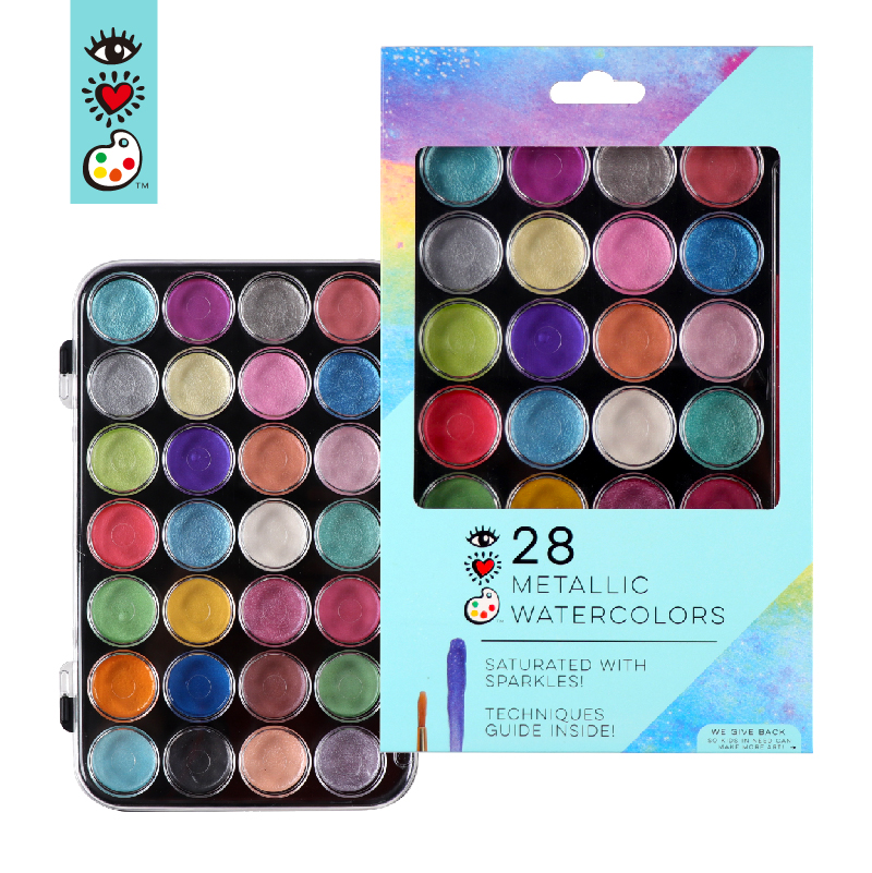 28 glitter artist shimmery colors metallic watercolor paint set