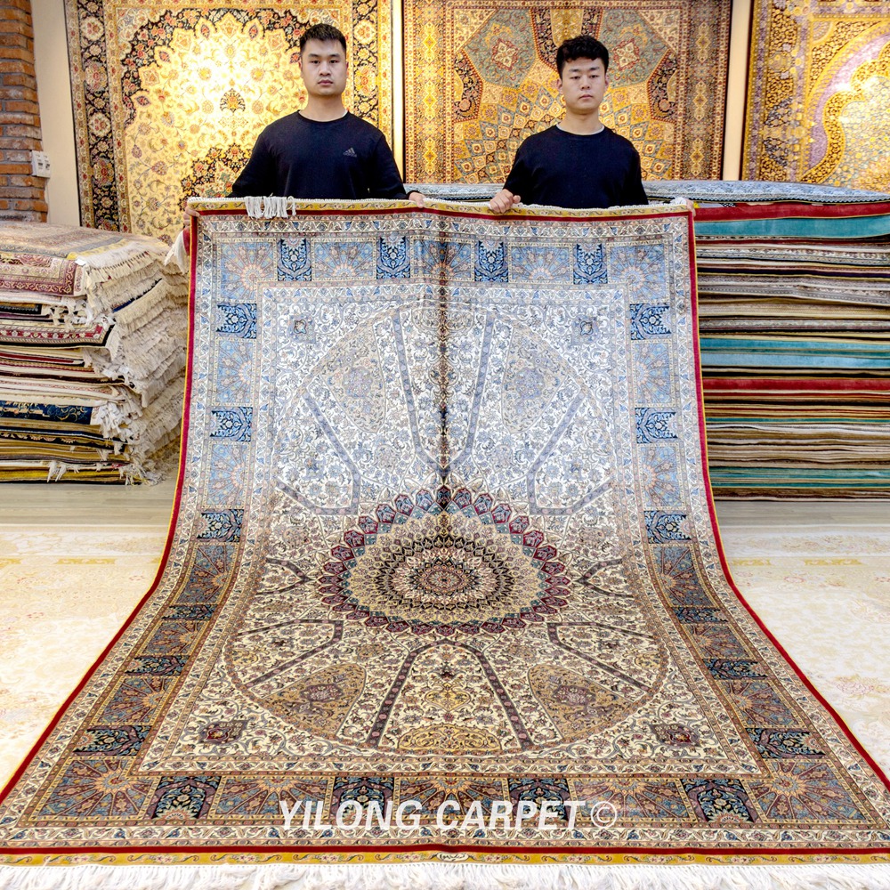 YILONG 6'x9' Exquisite Silk Area Rugs Hand Knotted Qum Carpet