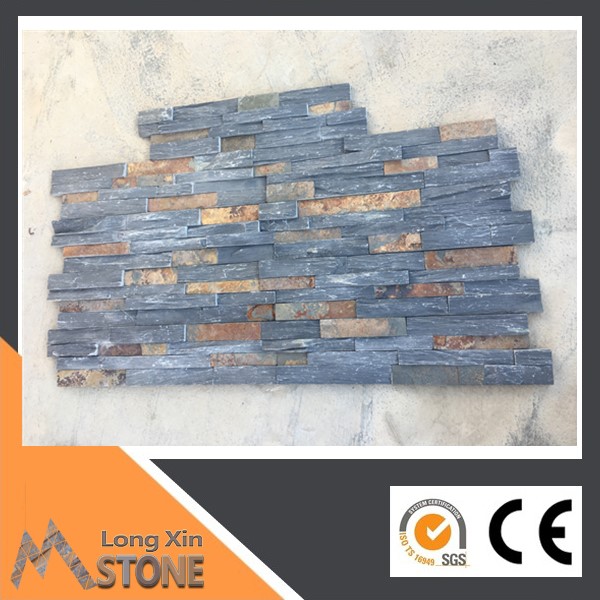 Z shape Natural rough edge black slate and rusty slate stone wall cladding