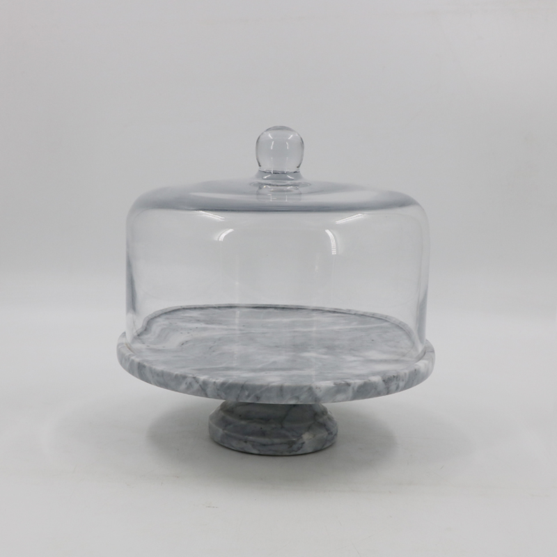 Marble cake stand with glass dome