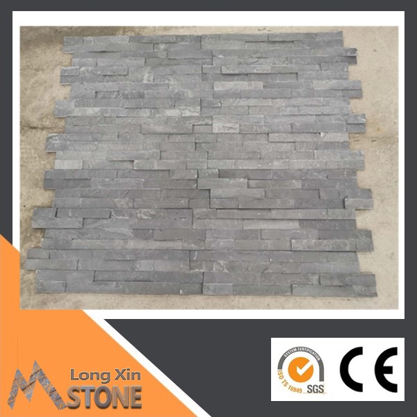 Z shape Natural black slate flat stone wall cladding with 4 raws