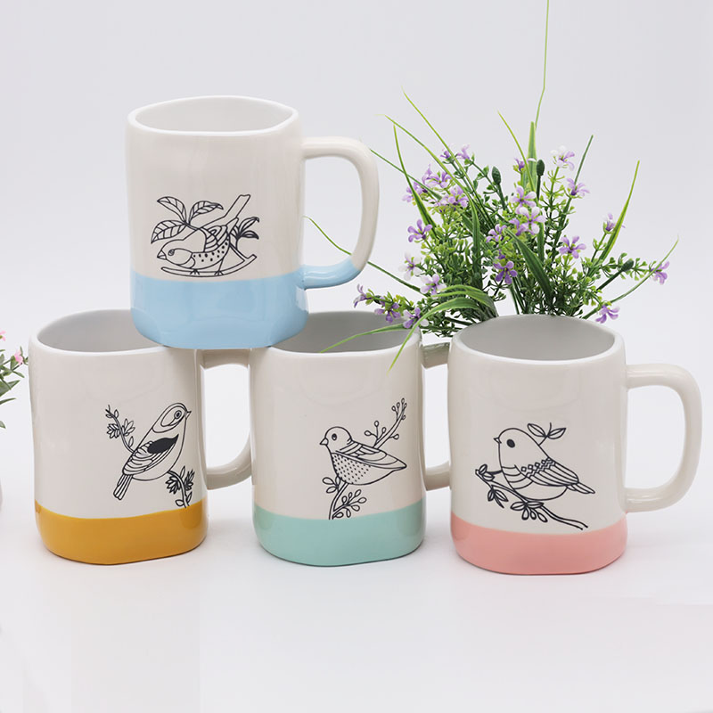 ZH-1959 600ml stoneware bird design mug