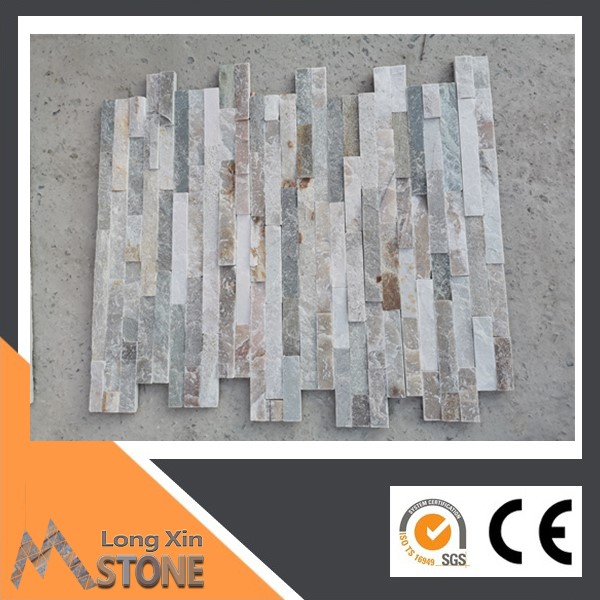 Z shape Natural 5 raws beige slate flat stone wall cladding