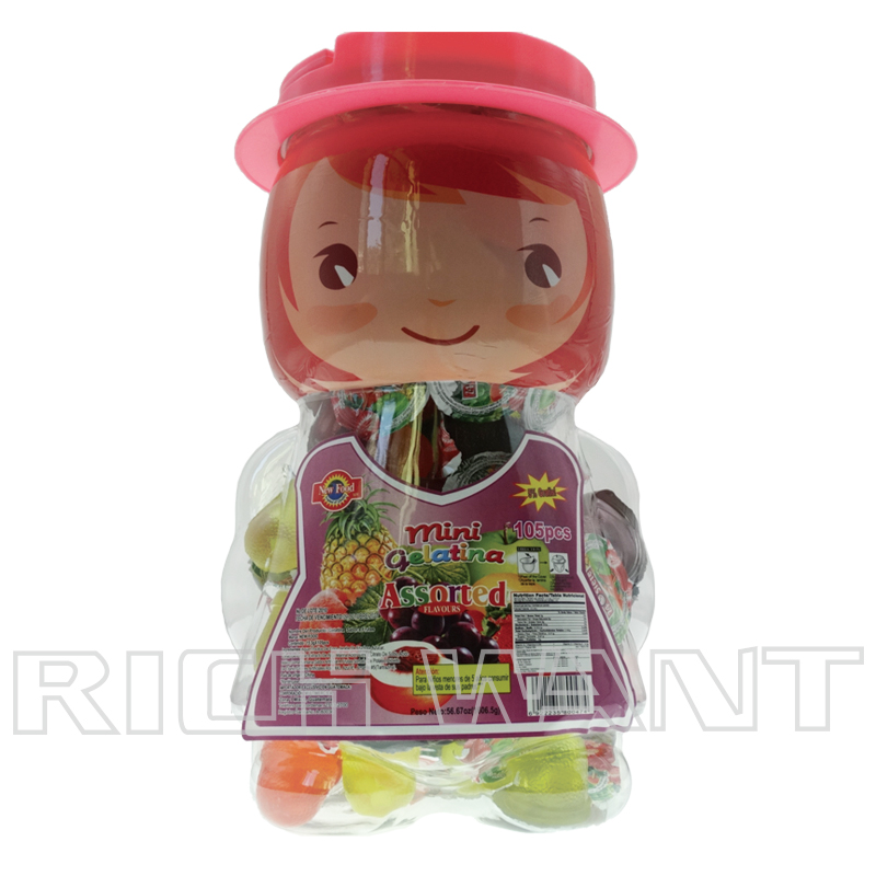 Assorted mini fruit jelly mini gelatina Fruit Flavor Jelly Cup in Girl Jar （100pcs/jar）