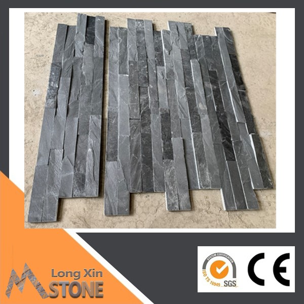 Z shape Natural black slate flat stone wall cladding with 5 raws