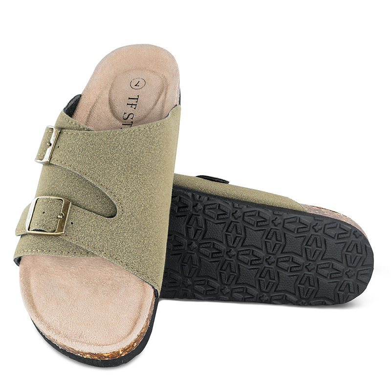 Adjustable Flat Casual Slippers Open Toe Slide Cork Footbed for Women & Ladies