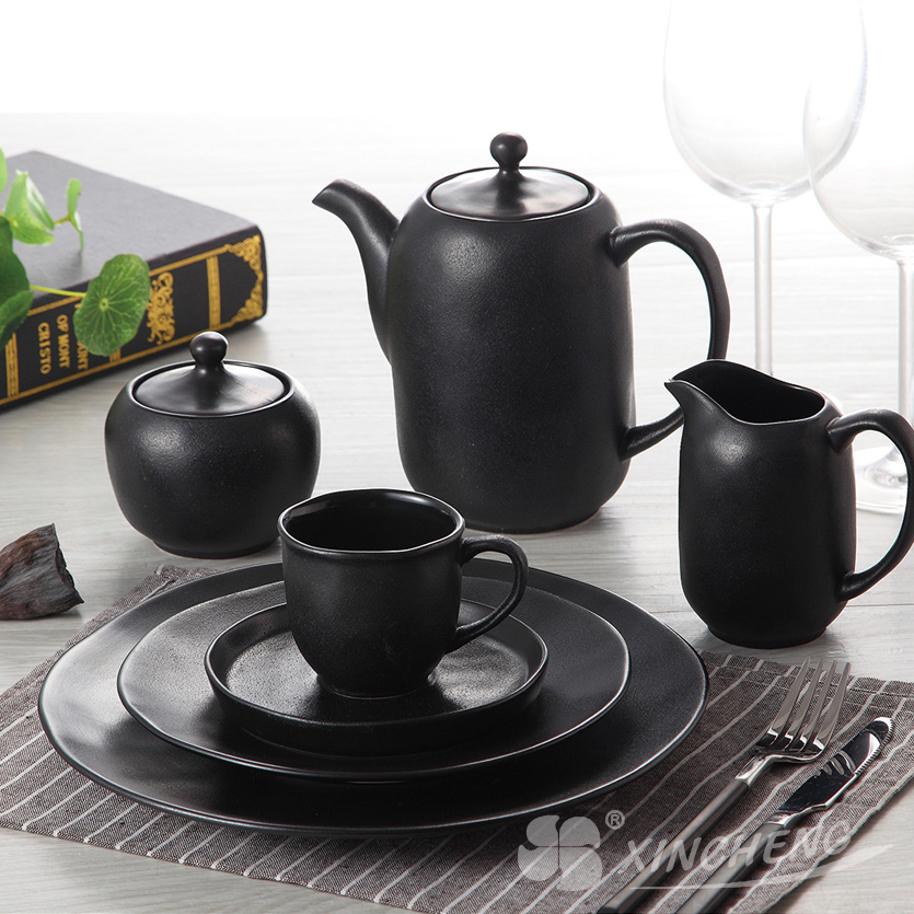 Eve of Daybreak (Matte，Black Glaze，Stoneware，Dinnerware，Sauce Dish，Water Jug，Mug，Bowl，Tea Pot，Sugar Pot，Milk Pot，Cup & Saucer）
