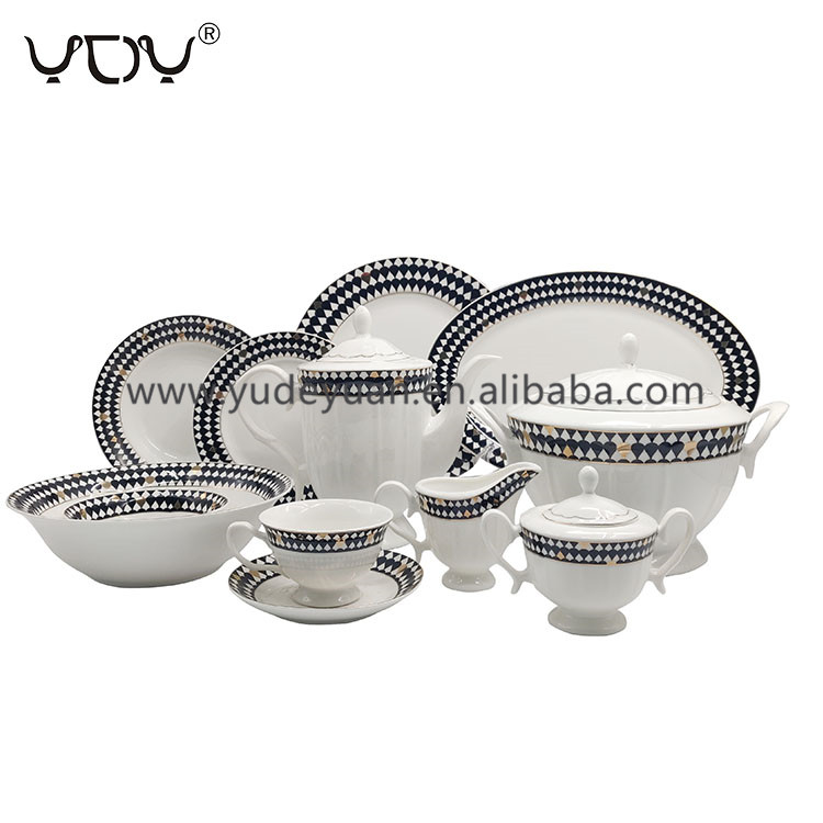Luxury Latest Ceramic China New Bone 61pcs Fine Porcelain Dinner Set With Popular Design