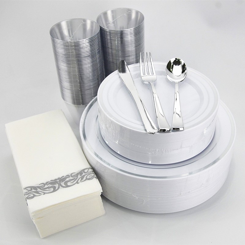 Dinnerware Set for 100 Guests Plastic Tableware Disposable Dinnerware Set