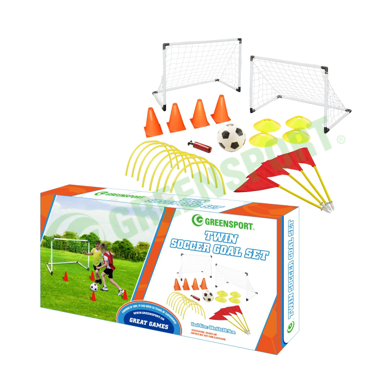 Best seller twin PLASTIC mini soccer goal outdoor training football set with cones arcs corner flags