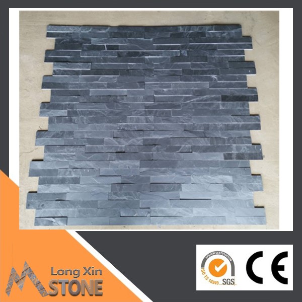 Z shape Natural black slate flat stone wall cladding with 5 raws