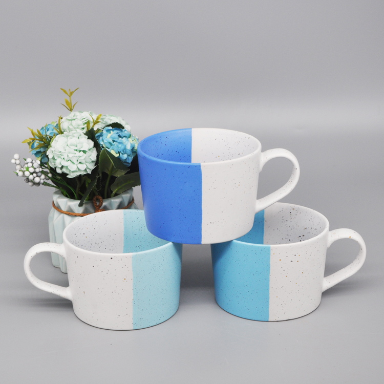 12oz wide mouth short V cup stitching double cut glaze matte sesame glaze ceramic mug