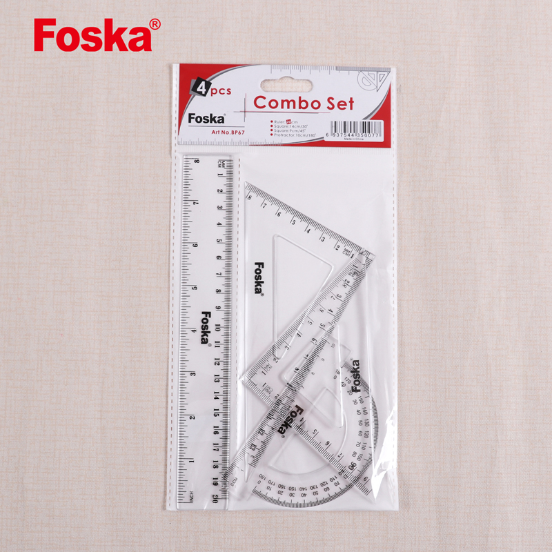 Foska 4 Pieces Plastic School Geometry Ruler Set