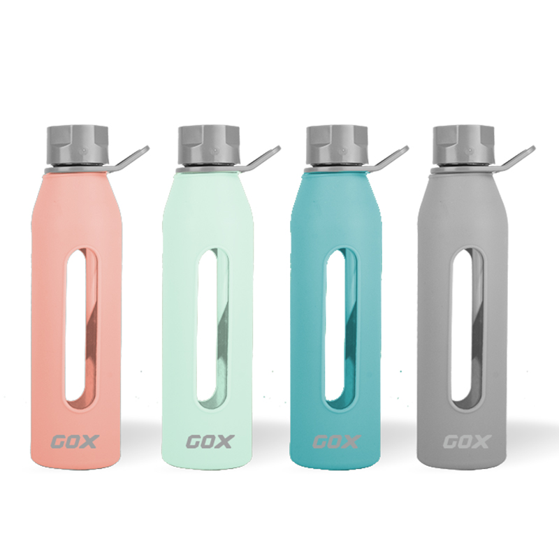 GOX Glass Water Bottle With Stainless Steel Lid And Silicone Protective Sleeve