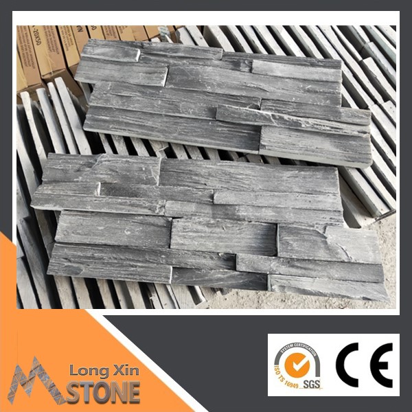 Z shape Natural rough edge black slate stone wall cladding