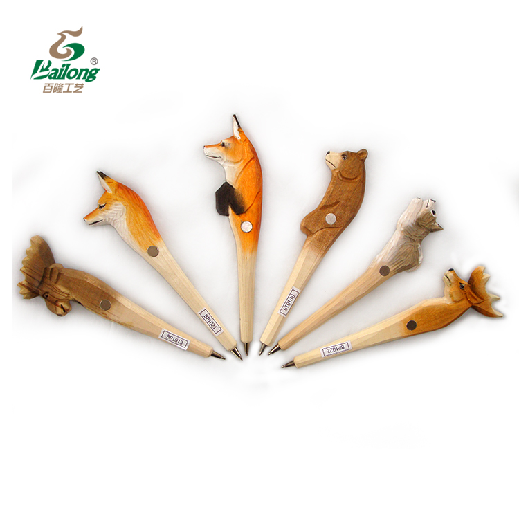 Wood carved animal magnet ballpoint pen