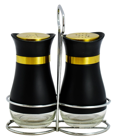 Glass seasoning round bottle set with metal cover in 2 pcs
