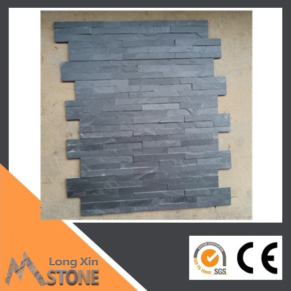 Z shape Natural black slate flat stone wall cladding with 6 raws