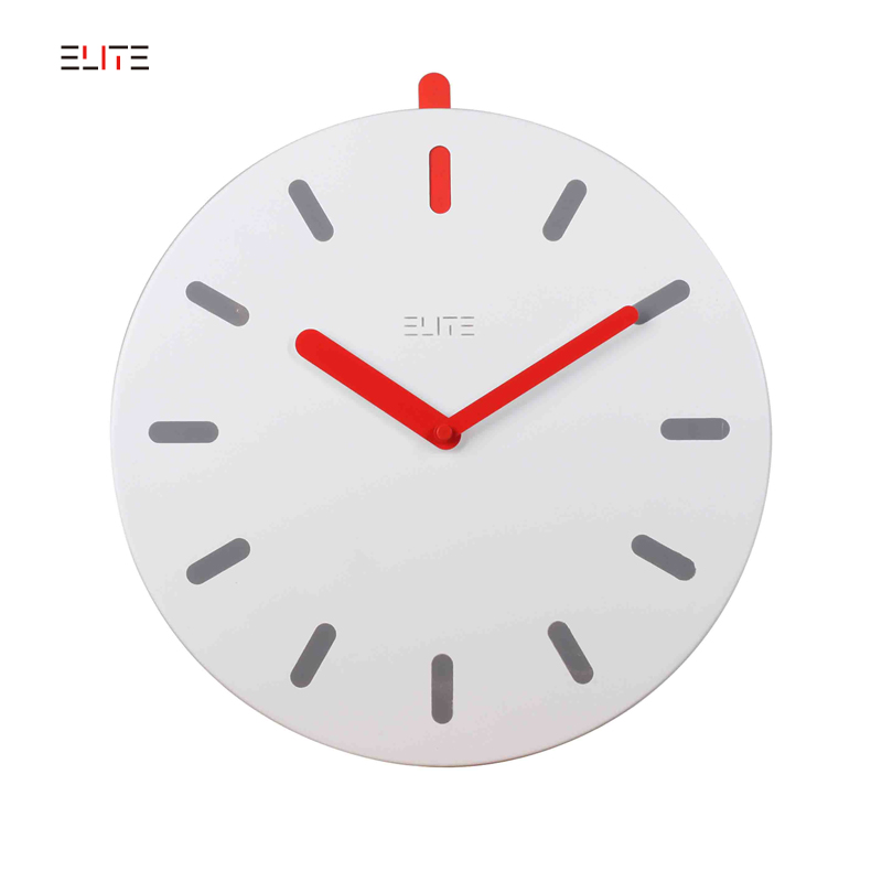 12” metal frameless wall clock with silk-screened hour markings and special "12" position marking