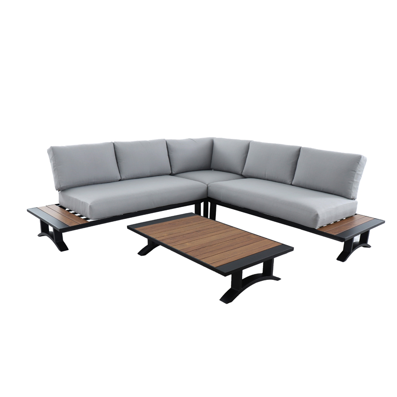 1 Outdoor leisure furniture Outdoor 5-seat Garden Lounging sofa set, with wood-like heat transfered painting surface slats + cushion