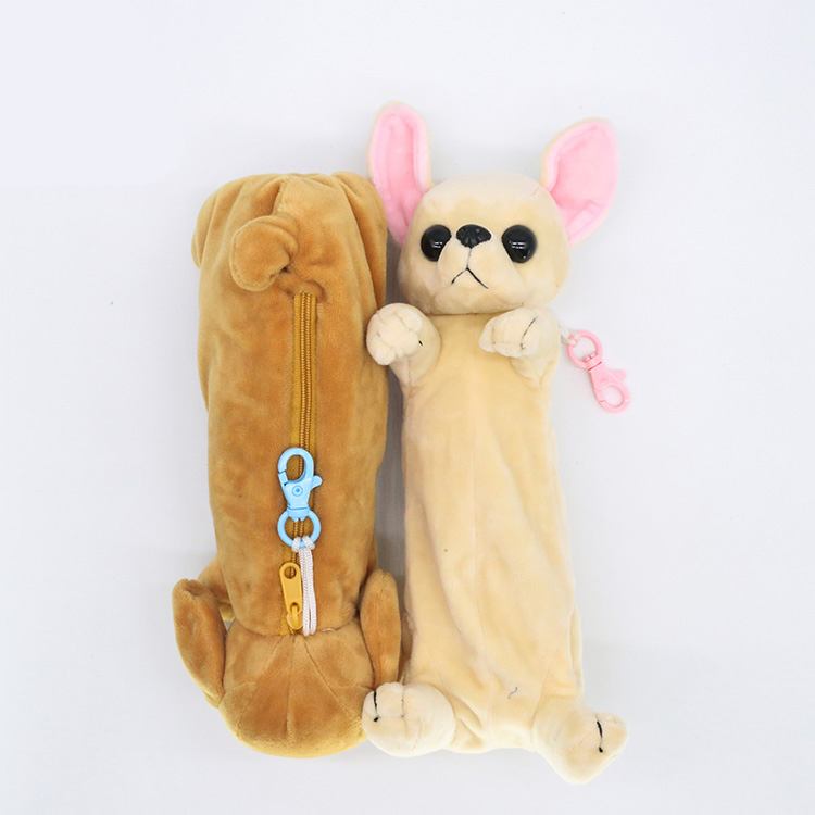 Custom logo plush dog animal pencil case toy
