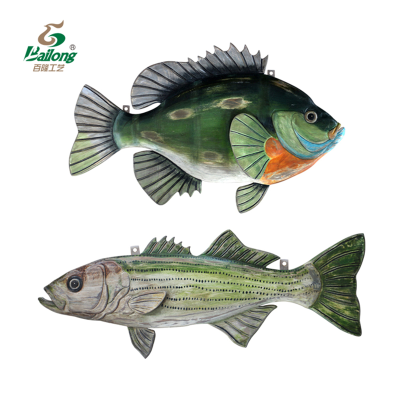 Home Decor Rustic Vintage Wooden Craved Fish Wall Art