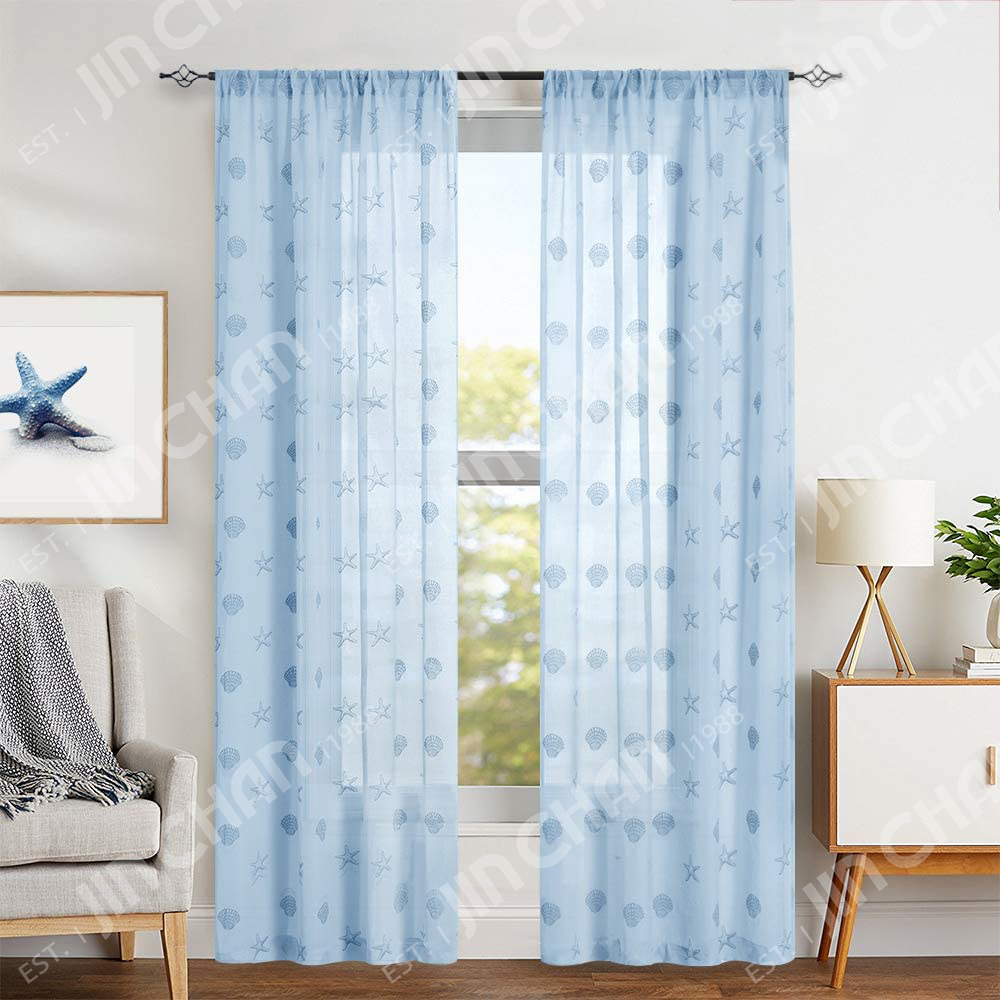Seashells Pattern Turqoise Sheer Curtains