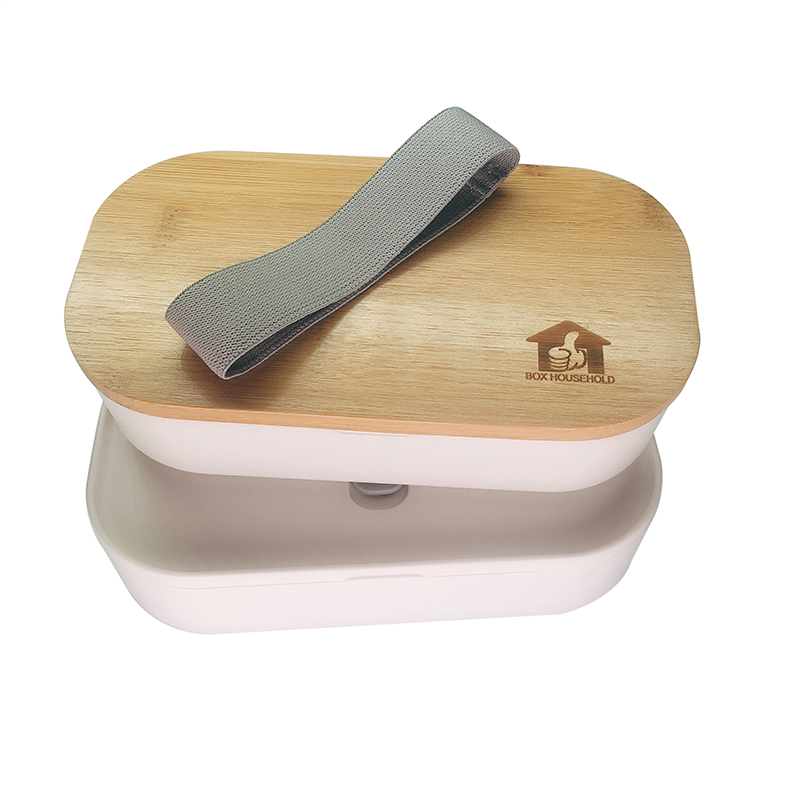 T108B 1200ml Double Bamboo Lid Lunch Box Salad Box Sushi Box