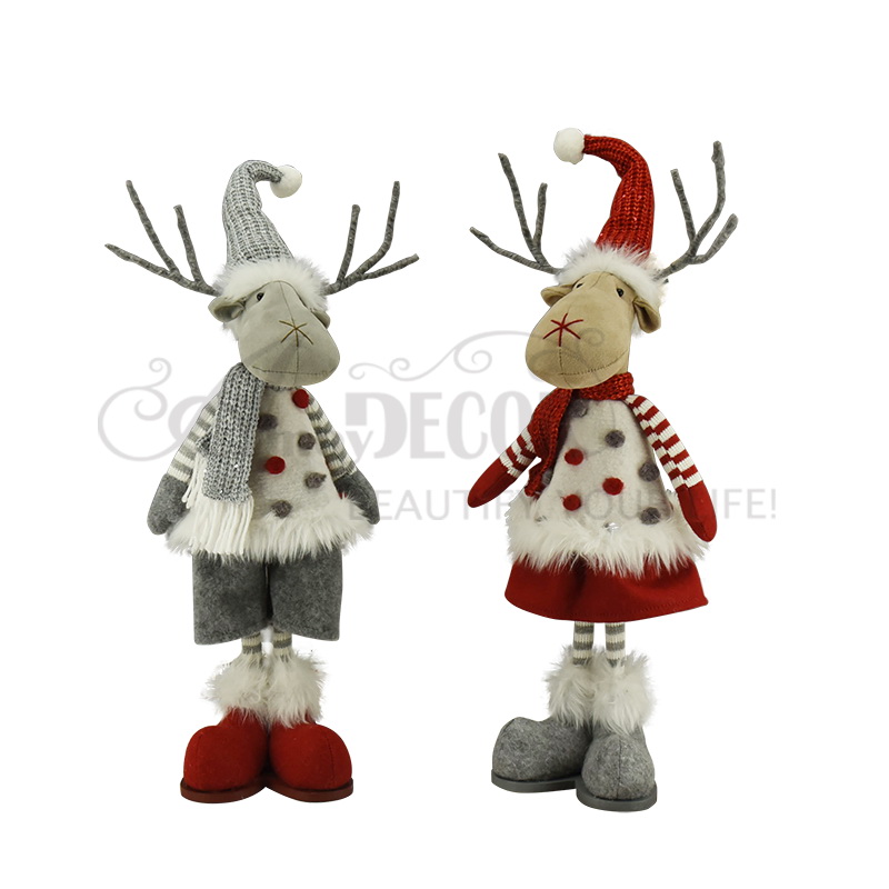 Fabric Standing Reindeer With Wooden Base