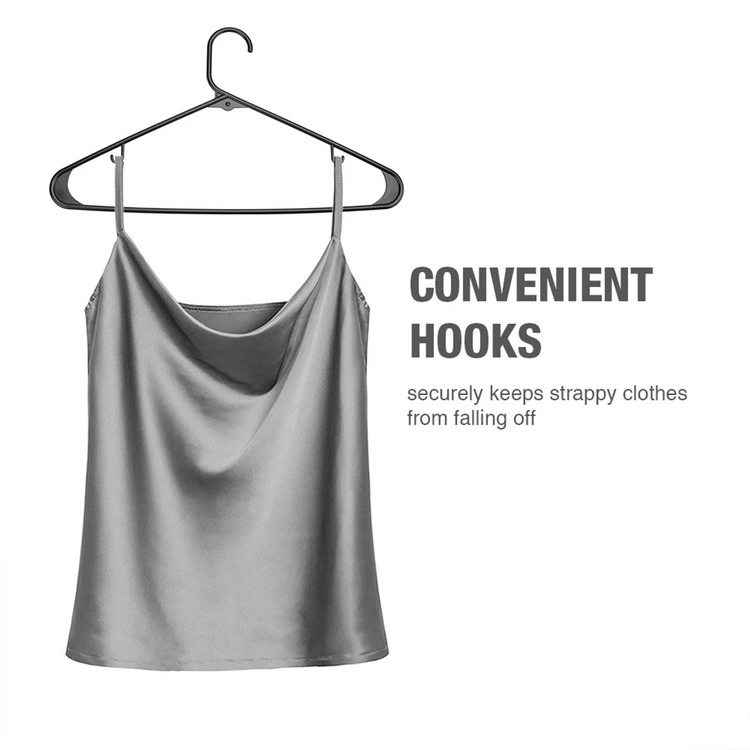 Black Durable Anti-Slip Plastic Hanger With Two Small Hooks For Accessories wholesale clothes plastic hanger