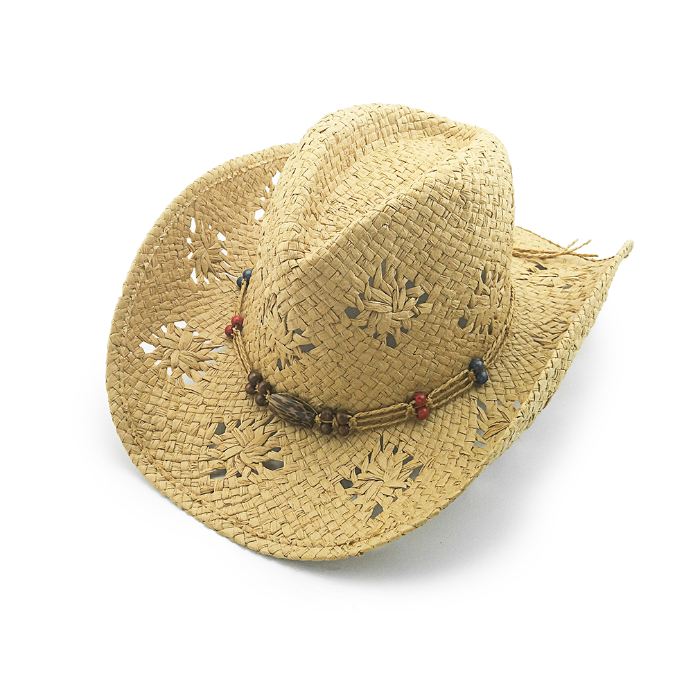2020 Spring/summer new fashion mens and ladies cowboy hat with vented pattern and beads trim