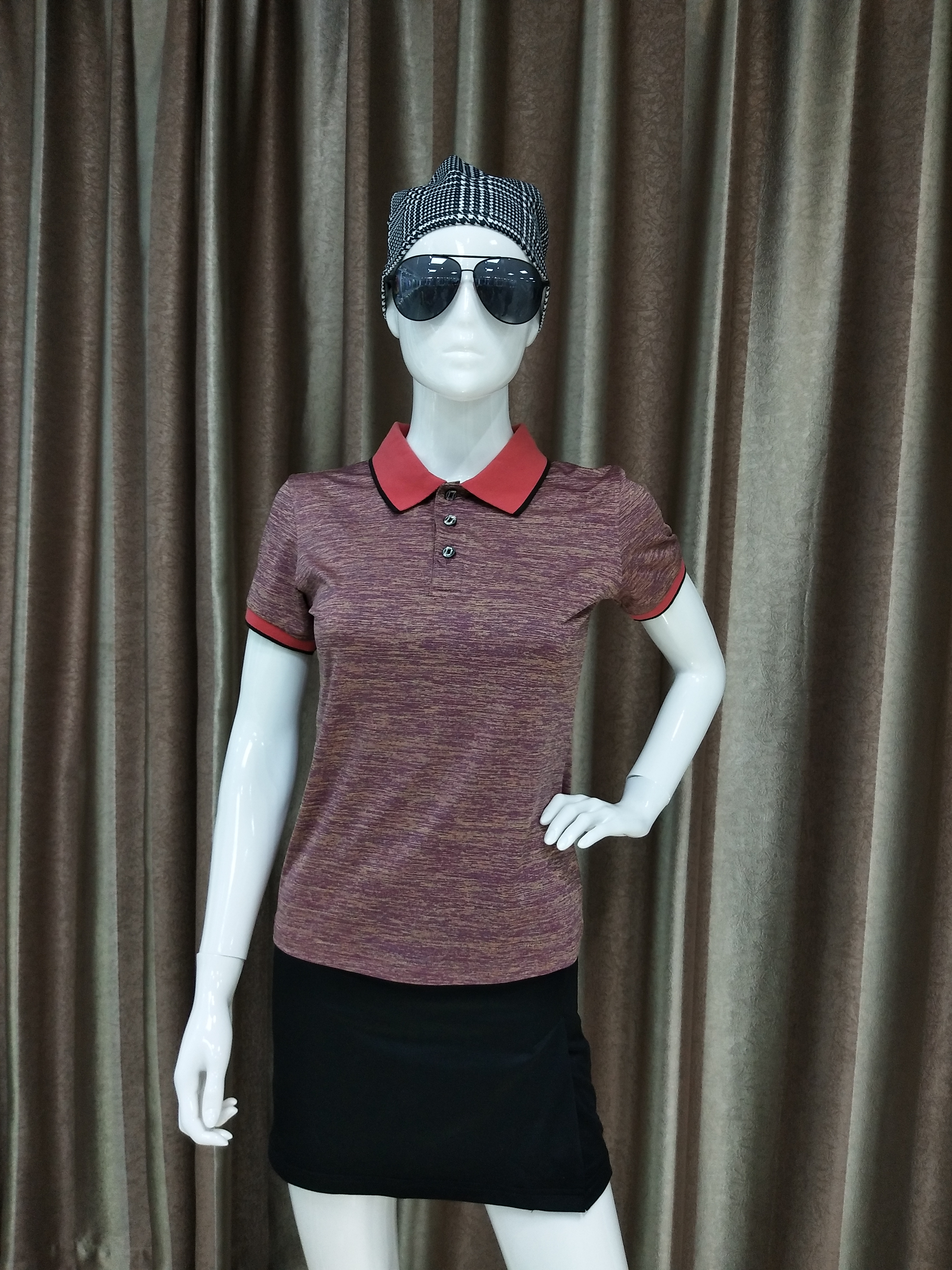 92%heather poly 8% spandex ladies polo shirt